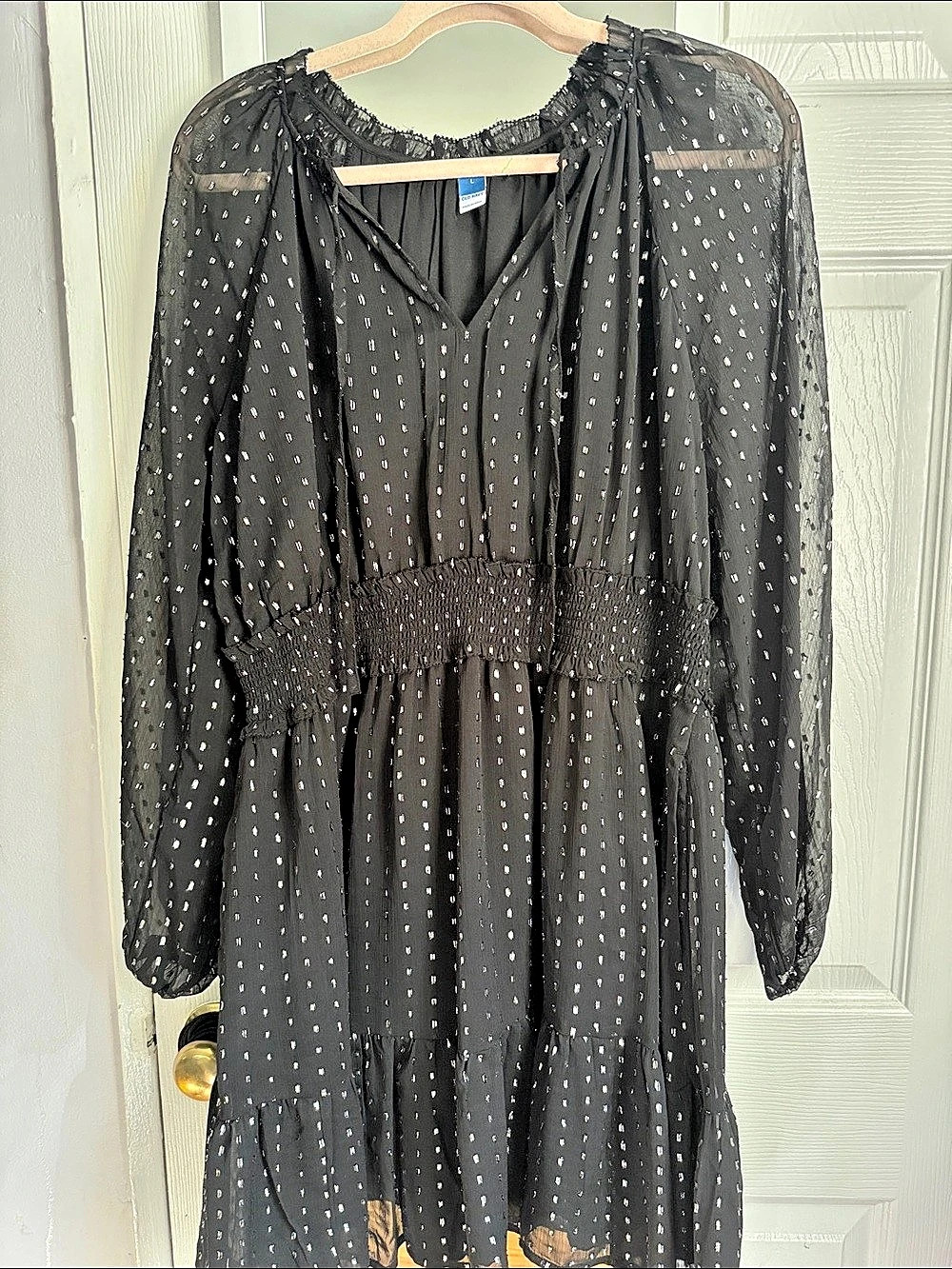 Old Navy Waist-Defined Metallic Swiss Dot Smocked Mini Dress